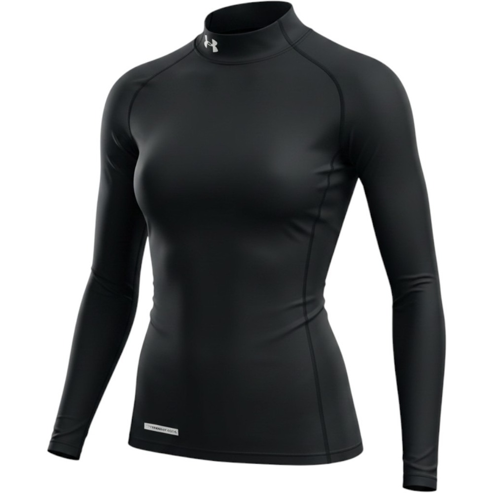 Under Armour ColdGear Mock Neck Women XS Black Fitted Long Sleeve Base Layer Top